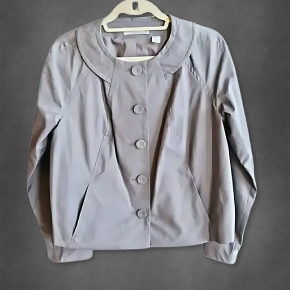 Vintage 60s Mod Liz Claiborne Gray Swing Jacket Peter Pan Collar L - Picture 3 of 12
